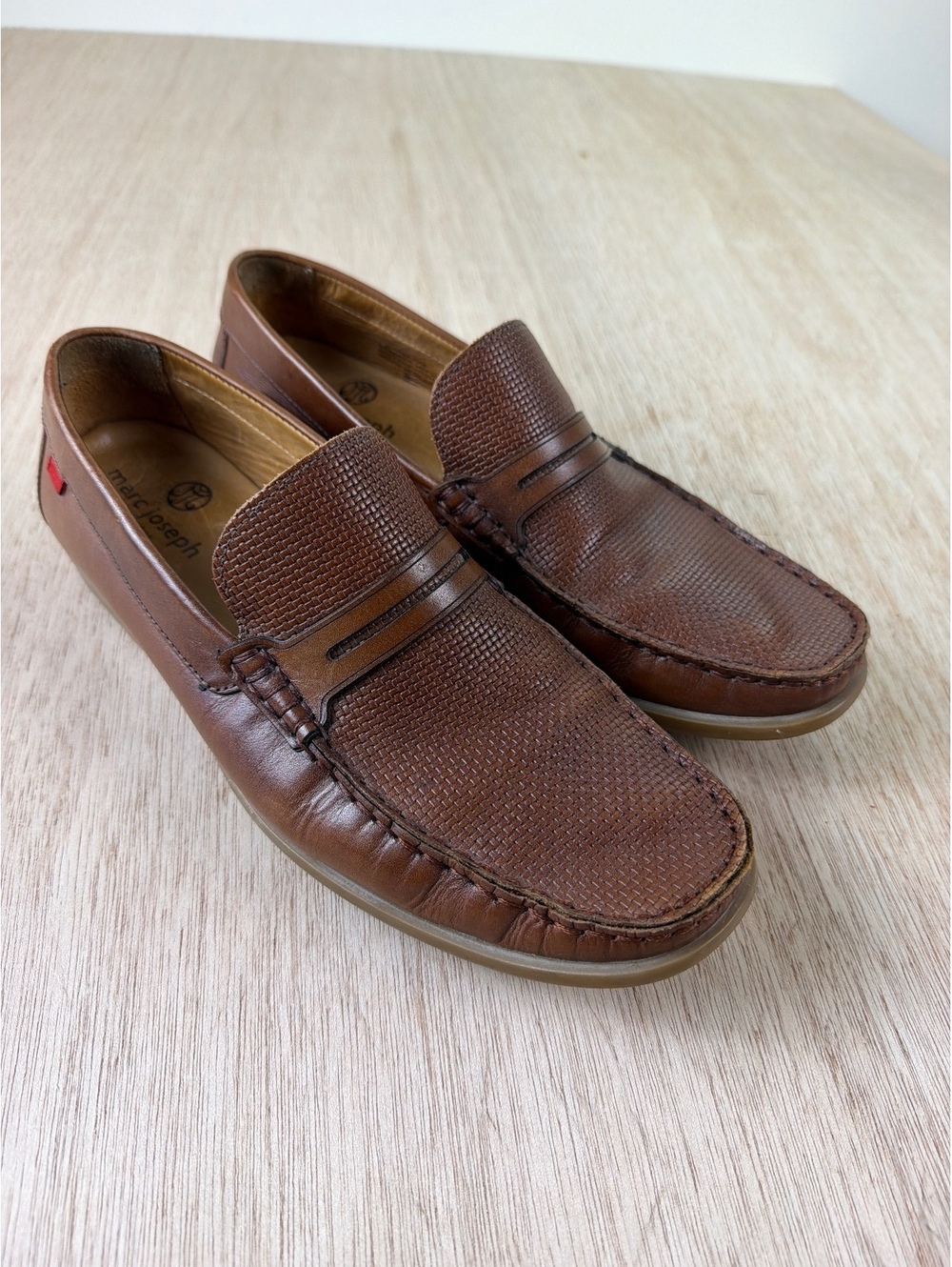 Marc Joseph New York Brown Textured Leather Penny Loafers Brown Tan - Size 9